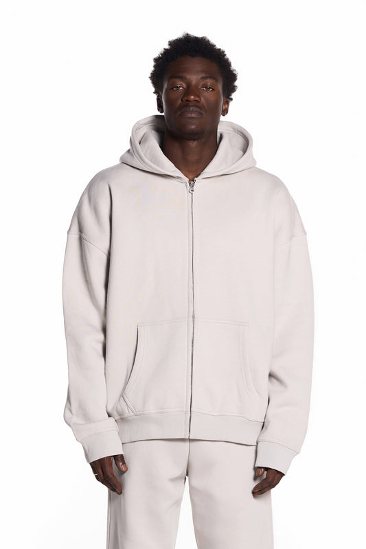 450GSM Heavyweight Cotton Polyester Blend Zip Up Hoodie. Recycled Fabrics. Sustainable.