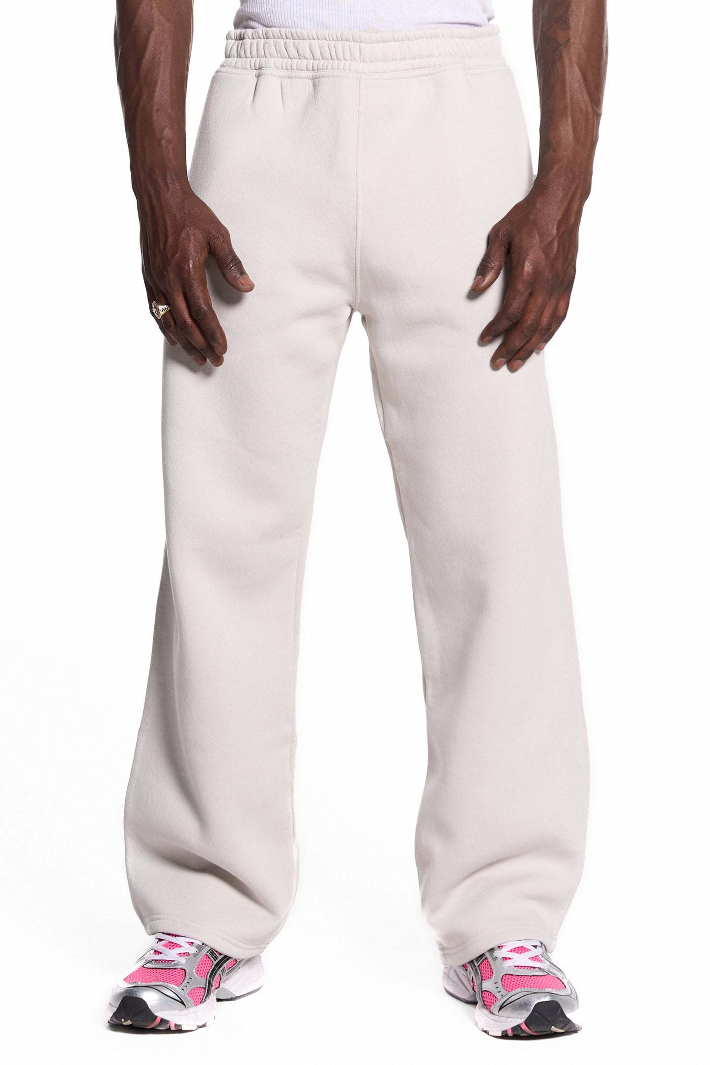 450GSM Heavyweight Cotton Polyester Blend Open Hem Sweatpants. Recycled Fabrics. Sustainable.