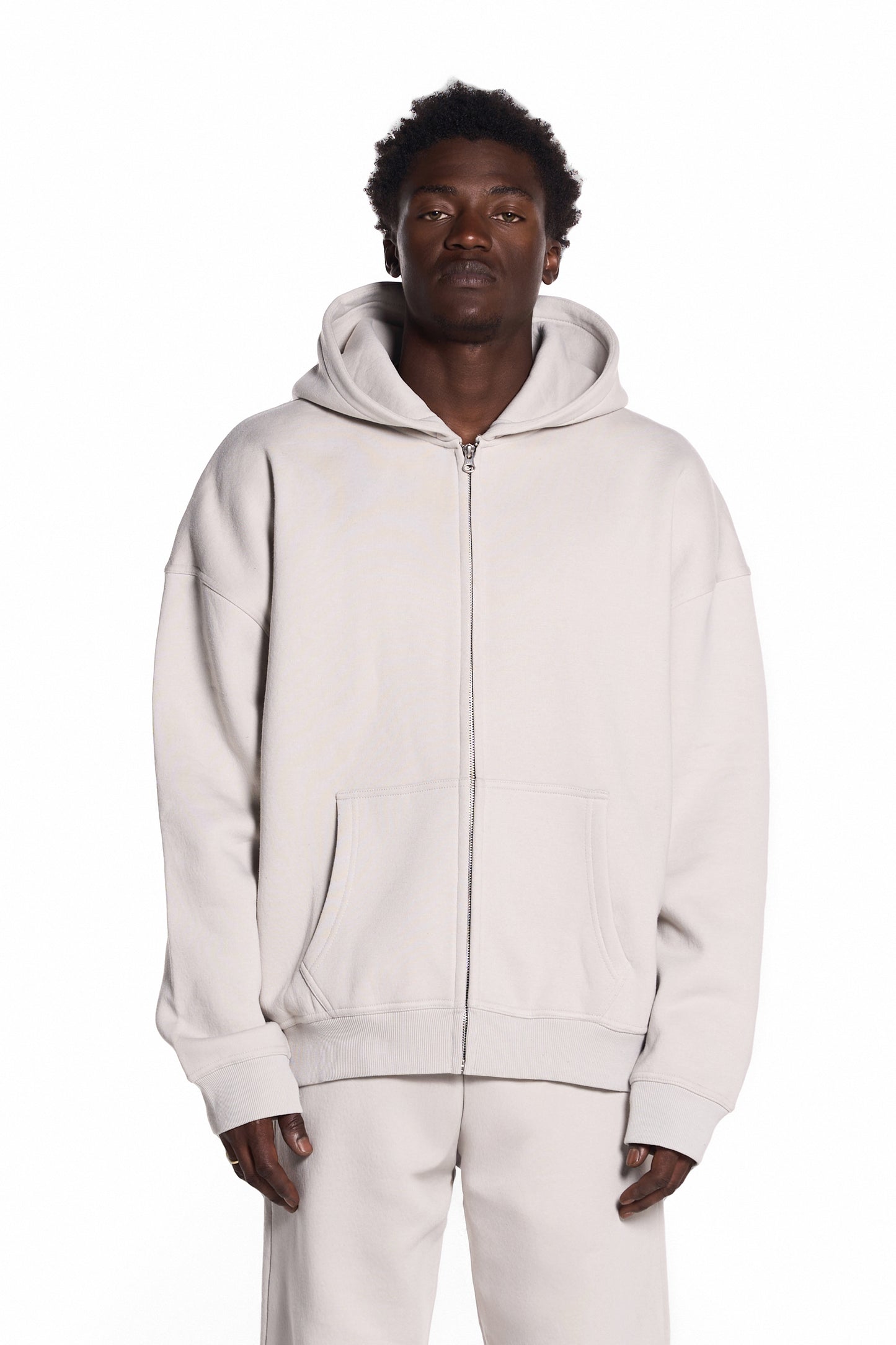 450GSM Heavyweight Cotton Polyester Blend Zip Up Hoodie. Recycled Fabrics. Sustainable.