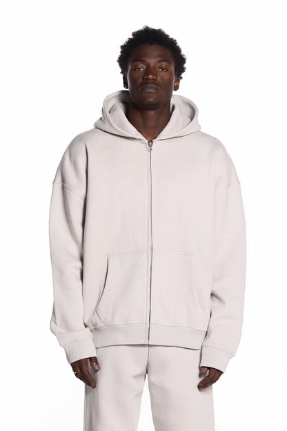 450GSM Heavyweight Cotton Polyester Blend Zip Up Hoodie. Recycled Fabrics. Sustainable.